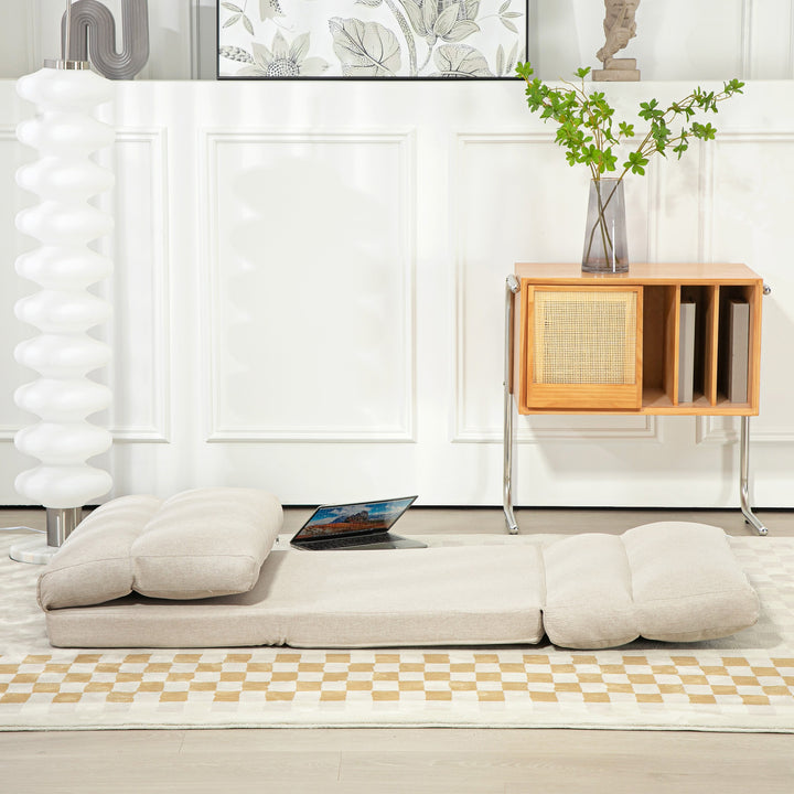 Sækkestol med sengefunktion, foldbar ryglæn, op til 120 kg, 70 x 72 x 56 cm, beige