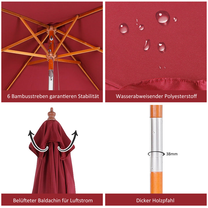 Parasol 200 x 150 x 235 cm, foldbar haveparasol, 3-trins justerbar, rektangulær strandparasol, vandafvisende og UV-bestandig til strand, balkon, terrasse, have, bordeaux