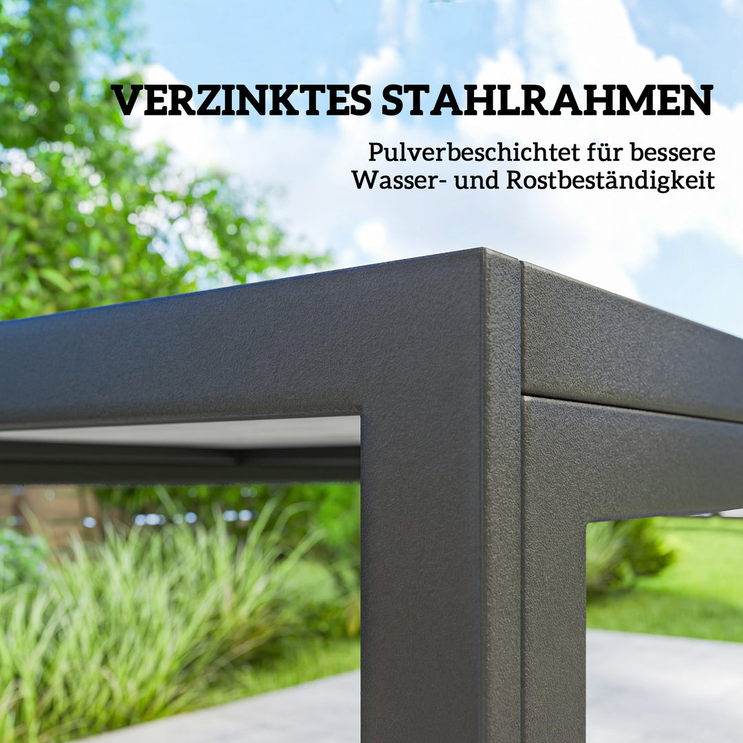 Havemøbelsæt, siddegruppe 150 x 80 cm, bord med 6 åndbare stole, trælook, stålstel, sort