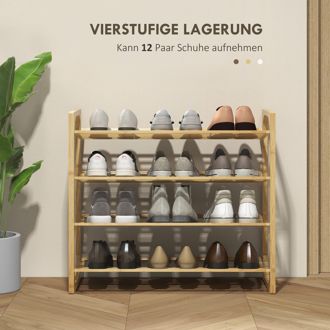Skohylde i bambus, 15,5 cm hyldehøjde, ventileret lameldesign, 76 x 33 x 67 cm, naturlig trælook