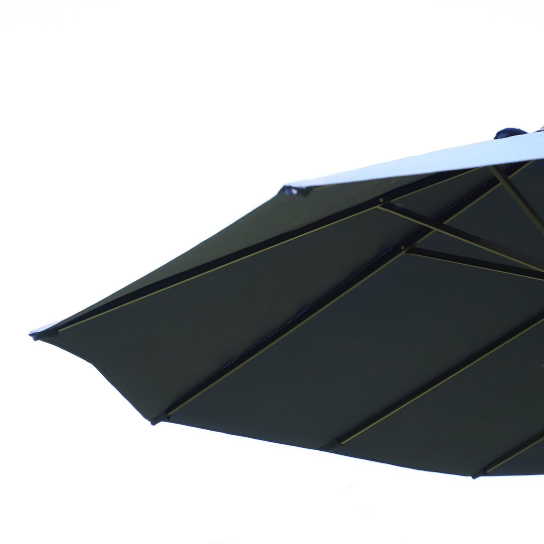 Dobbeltparasol 455 x 270 cm haveparasol med håndsving oval stabil metalstang markedsparasol dobbeltparasol terrasseparasol solbeskyttelse til strand balkon terrasse have blå