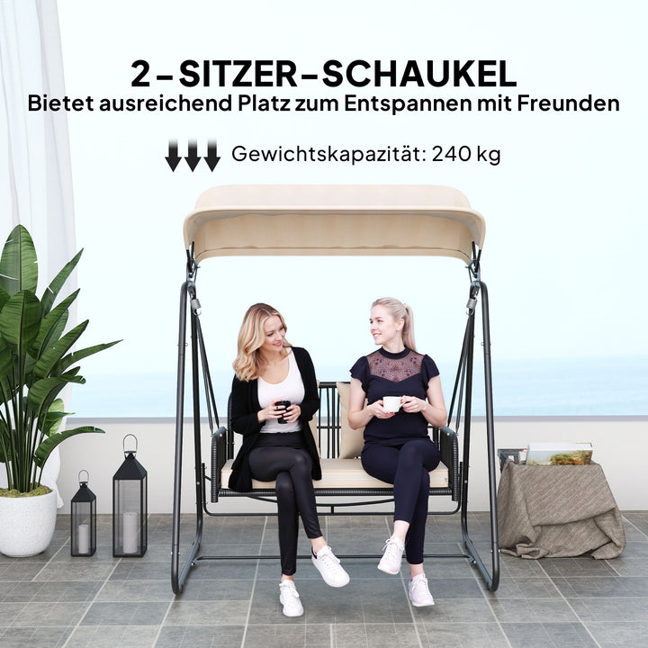 Hollywood swing rattan 2-personers havegynge med soltaghynde op til 240 kg 149 x 121 x 180 cm khaki
