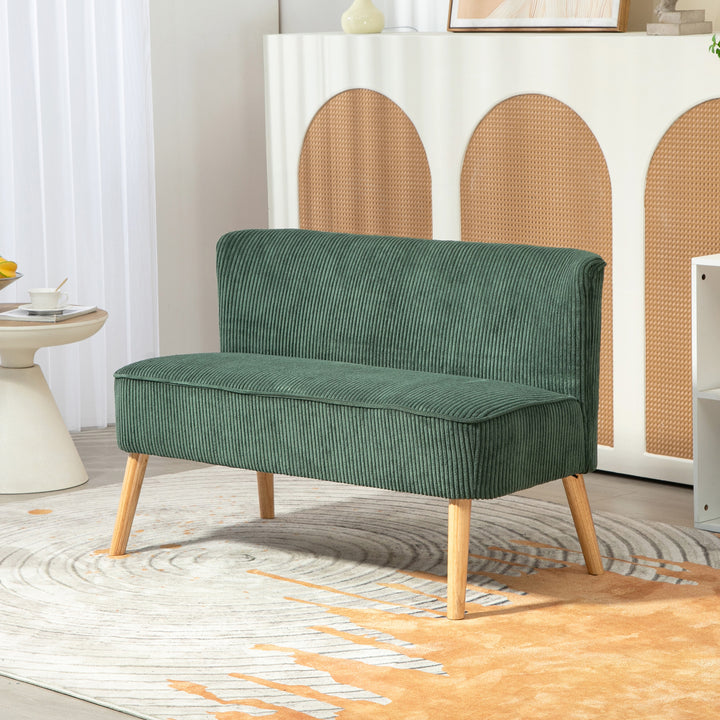 2-Personers polstret sofa, træ, fløjlsblød polyester, skum, 117 x 56,5 x 77 cm, grøn
