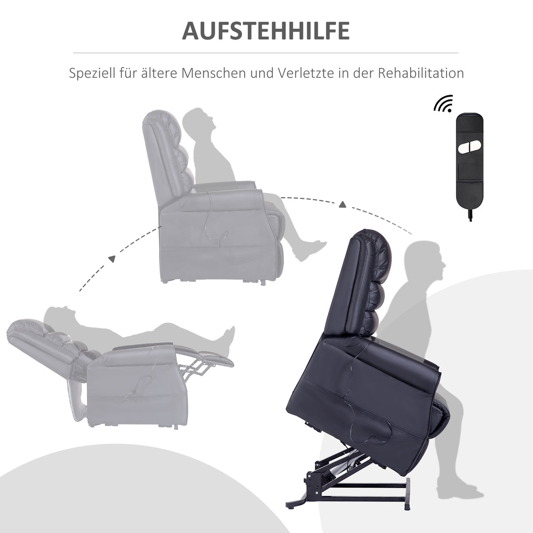 Massagestol med stand-up-hjælp, lænestol med stand-up-hjælp, inklusive fjernbetjening, sort