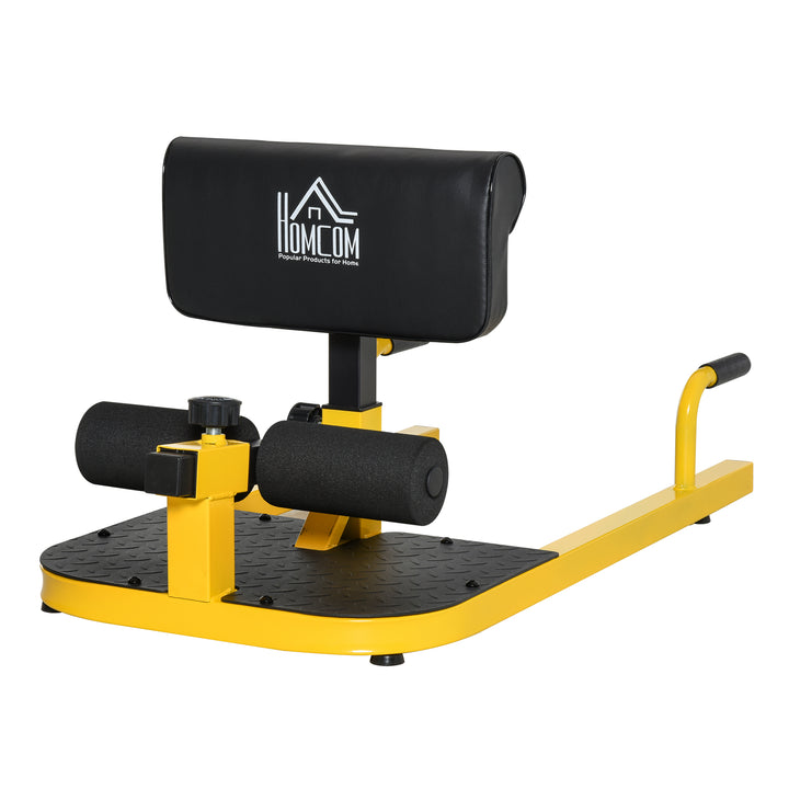 Sissy squat squat trainer bentræner mavetræner baldetræner 3 i 1 træner justerbar op til 120 kg stål gul+sort 50 x 97 x (44,5–56,5) cm