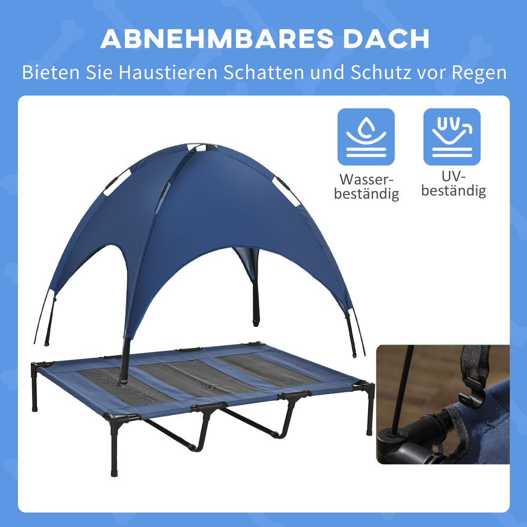 Udendørs hundeseng vejrbestandig hundeseng med baldakin, foldbar, 122 x 92 x 108 cm, blå + sort