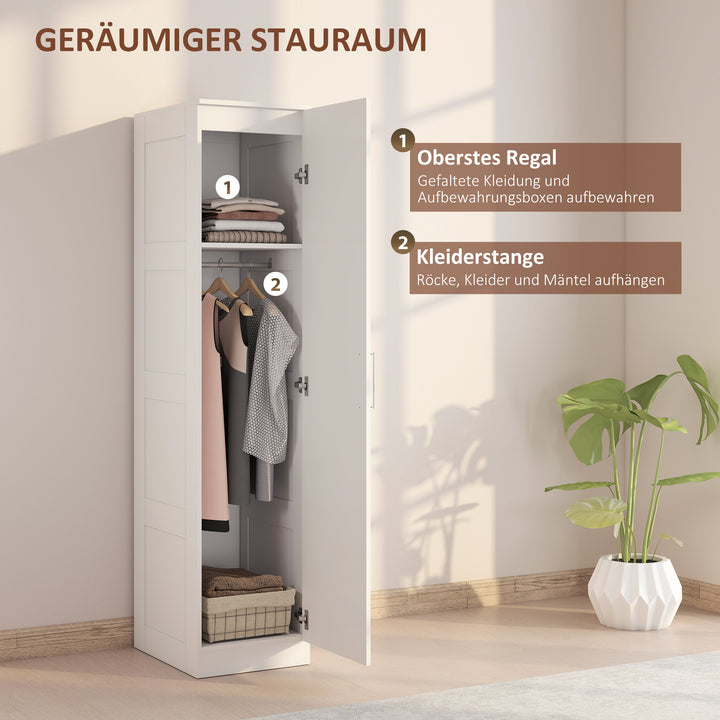 Garderobeskab med multifunktionsskab med garderobestang, hylde, softclose-dør 40 x 52 x 180 cm hvid
