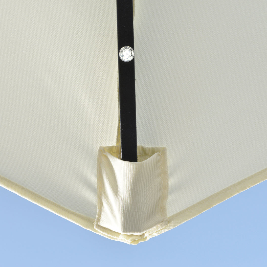 Parasol, terrasseparasol, halvrund, med solpanel, 20 led'er, håndsving, beige, 2,70 x 1,35 x 2,40 m