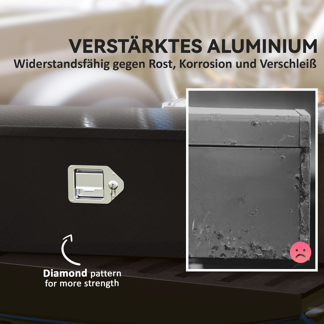 Robust opbevaringskasse i aluminium med sidehåndtag, lås og nøgler, værktøjskasse, 99 x 33 x 25,4 cm