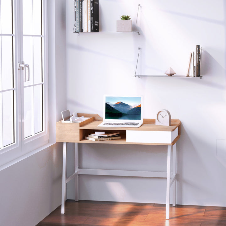 Skrivebord computerbord kontorbord arbejdsbord pc-bord alsidig med seks opbevaringsrum skuffe bred bordplade til studiekontor og kollegieværelse naturlig 100 x 55 x 81,5 cm