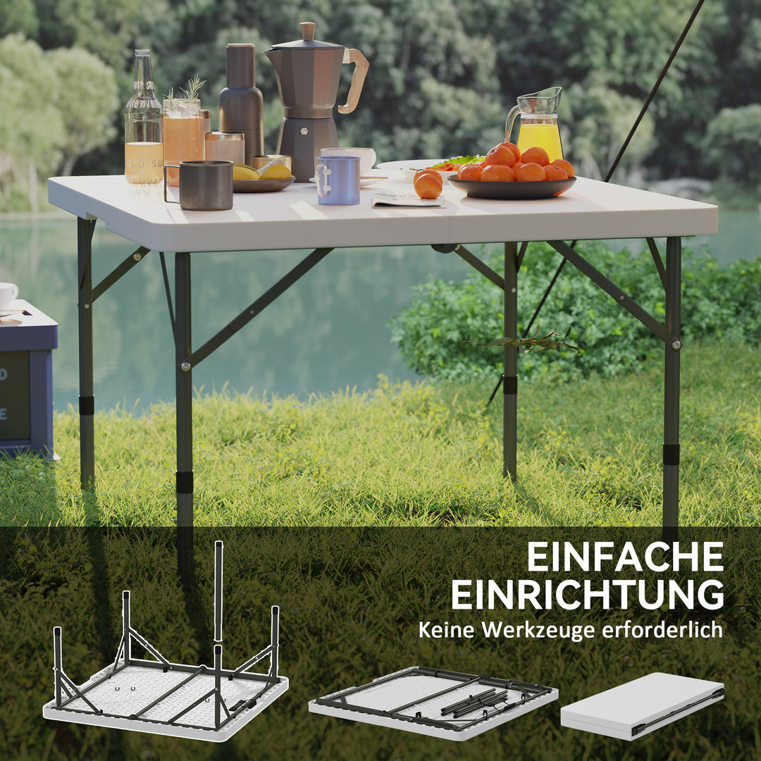 Picnicbord, foldbart campingbord, justerbart i to højder, til havefester, camping, plastik, metal, hvid
