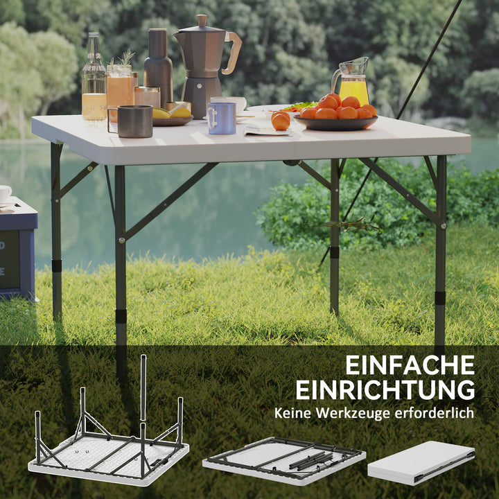 Picnicbord, foldbart campingbord, justerbart i to højder, til havefester, camping, plastik, metal, hvid
