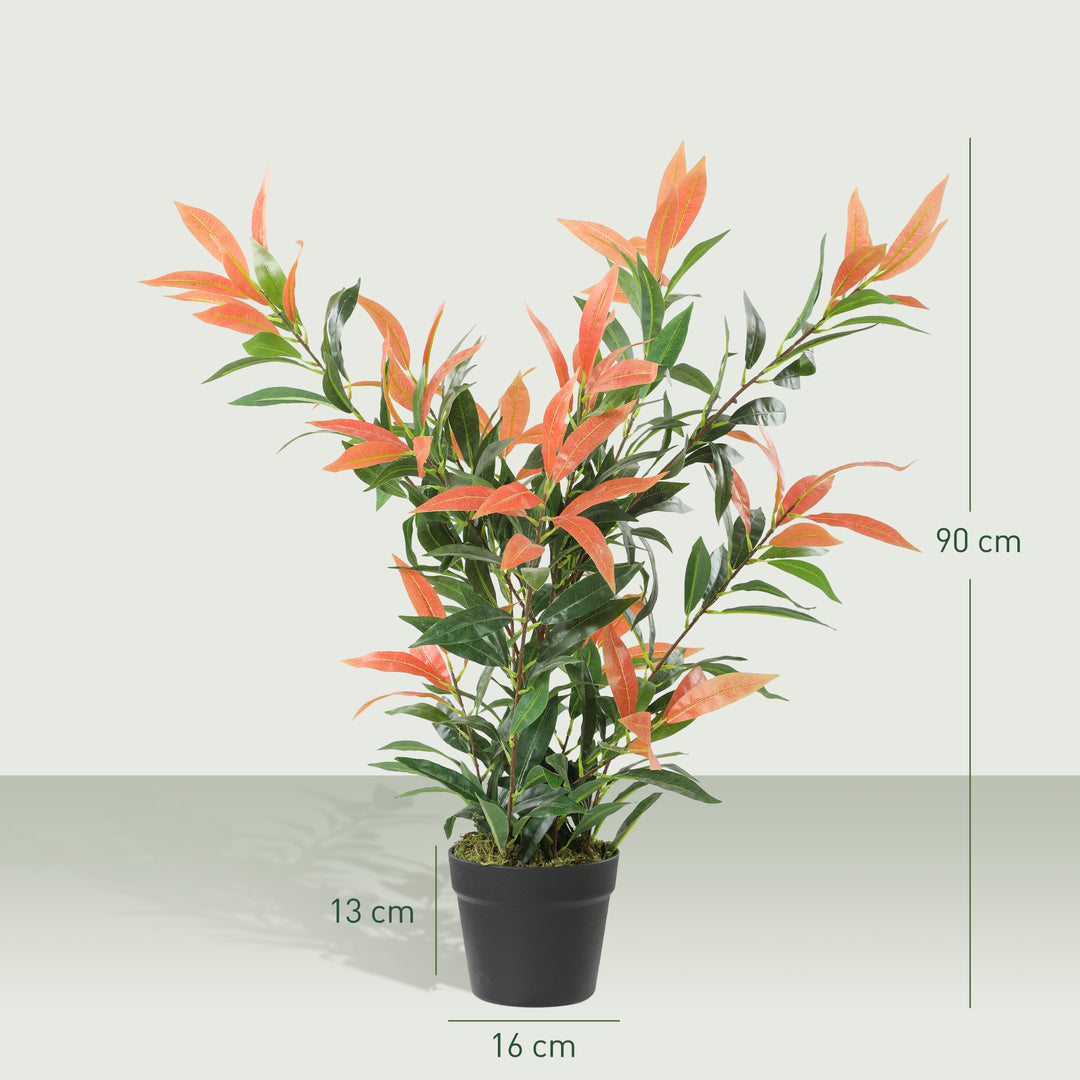 Kunstig Photinia 90 cm kunstig plante med 300 blade, justerbare grene, 45 x 45 x 90 cm, rød+grøn