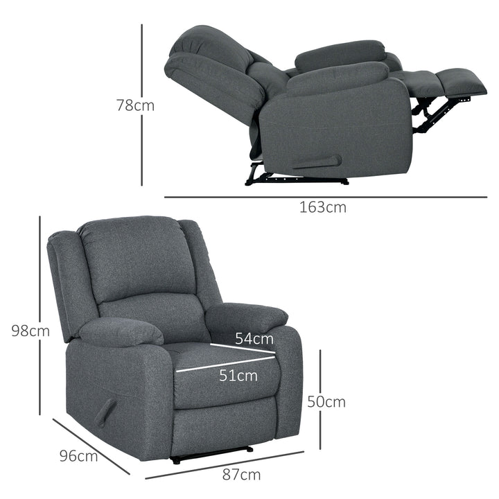 Lænestol med hældningsfunktion og fodstøtte, justerbar, op til 150 kg, stålstel, 90 x 96 x 98 cm, grå