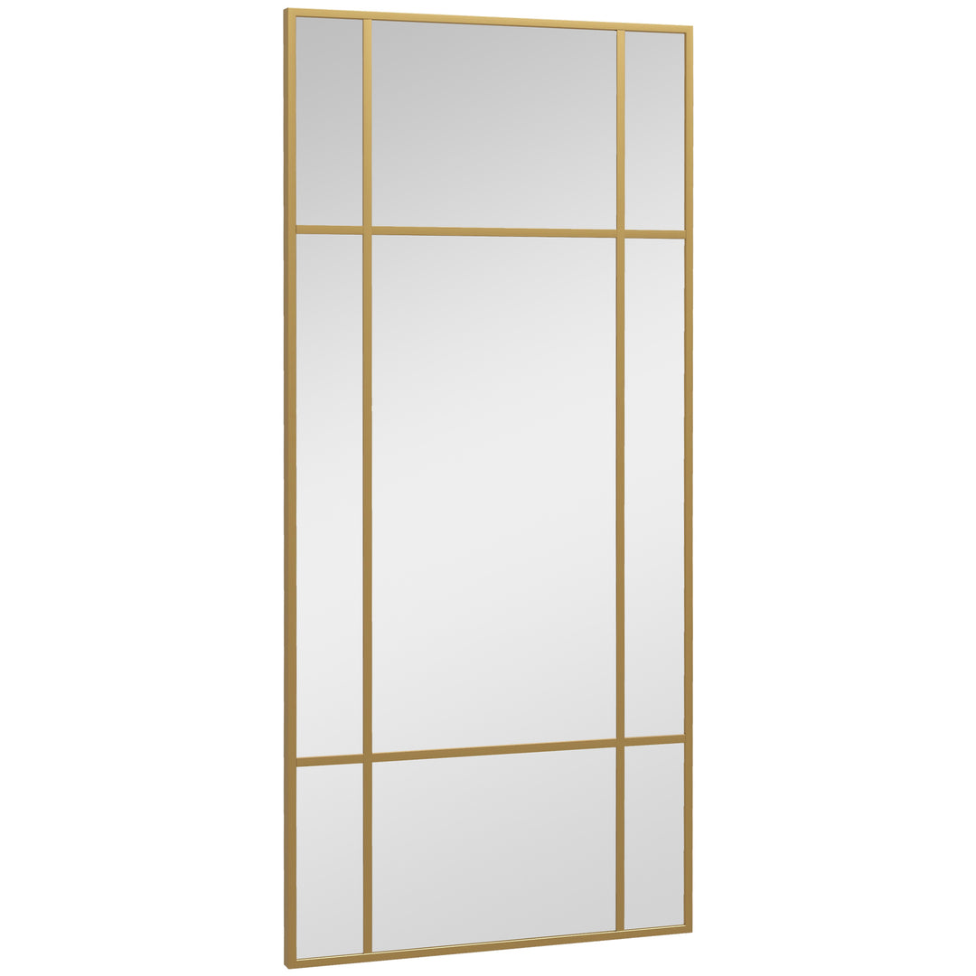 Vægspejl, dekorativt spejl med metalramme, guldfarvede striber, flerlagsglas, 110B x 2D x 50H cm
