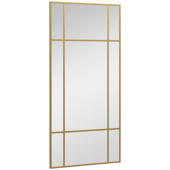 Vægspejl, dekorativt spejl med metalramme, guldfarvede striber, flerlagsglas, 110B x 2D x 50H cm
