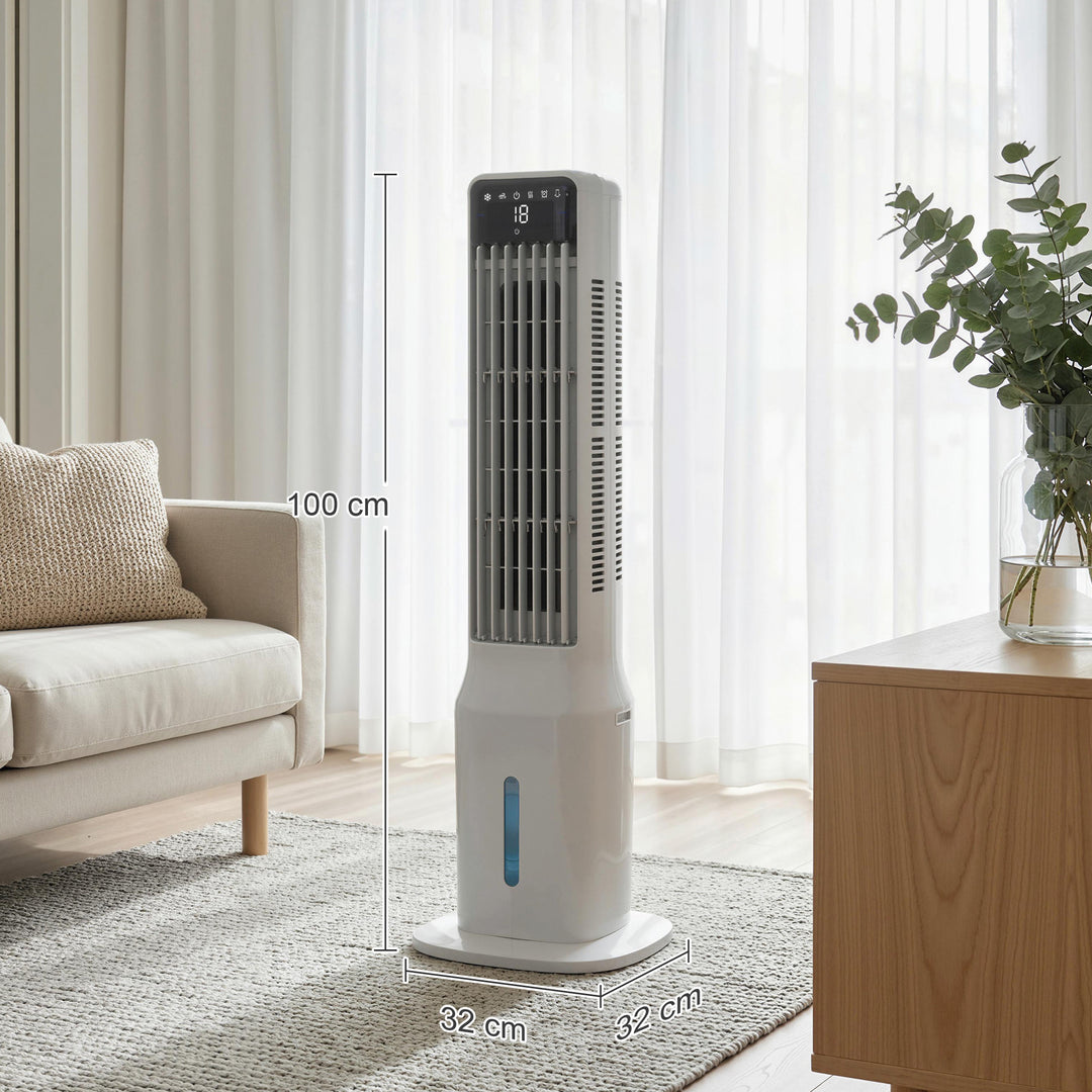 Bærbar luftkøler, 3-i-1 fordampningsluftkøler med 9-liters vandtank, 48° oscillation, 3 hastigheder, 3 tilstande, hvid
