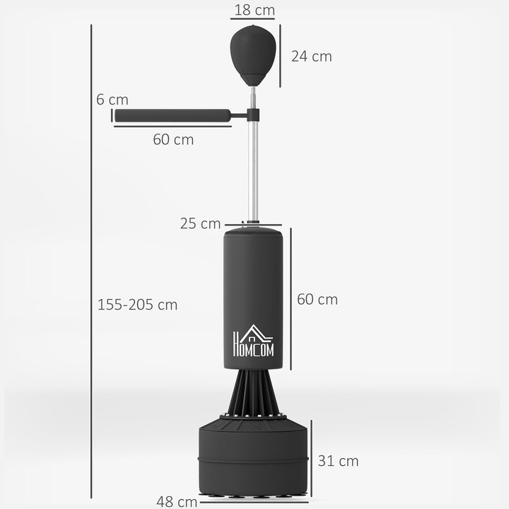 Stående boksebold med speedball, refleksstang, højdejusterbar, til voksne, 155-205 cm, sort