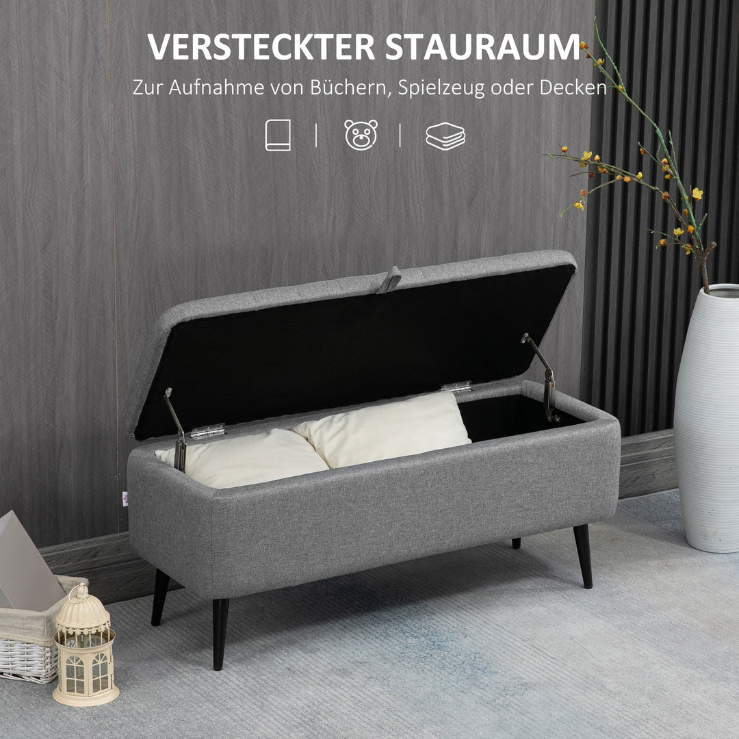 Opbevaringsbænk med linnedlook, kommode med stålben, 102 x 40 x 44 cm, grå