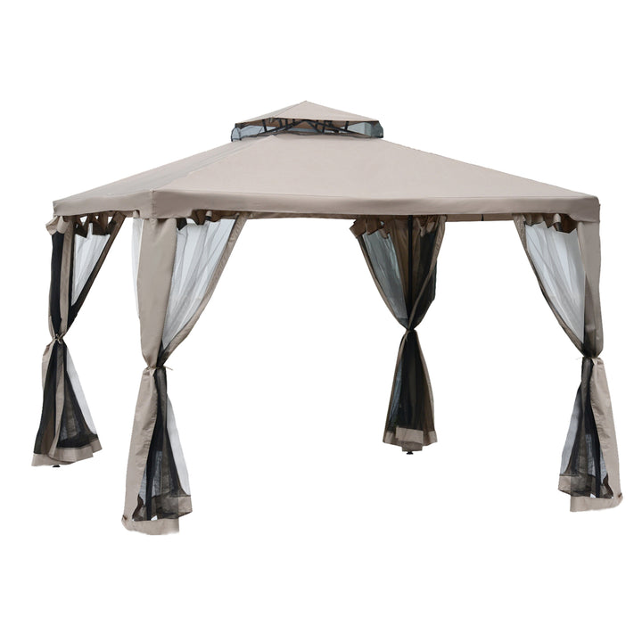 Havepavillon, havelyst, havetelt, partytelt med 4 sidepaneler, vejrbestandig, metal + polyester, grå, 2,94 x 2,94 x 2,65 m