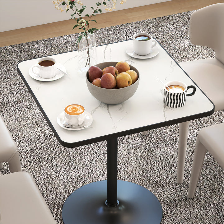 Spisebord, 70 x 70 cm firkantet køkkenbord til 4 personer med marmorlook til køkken hvidt