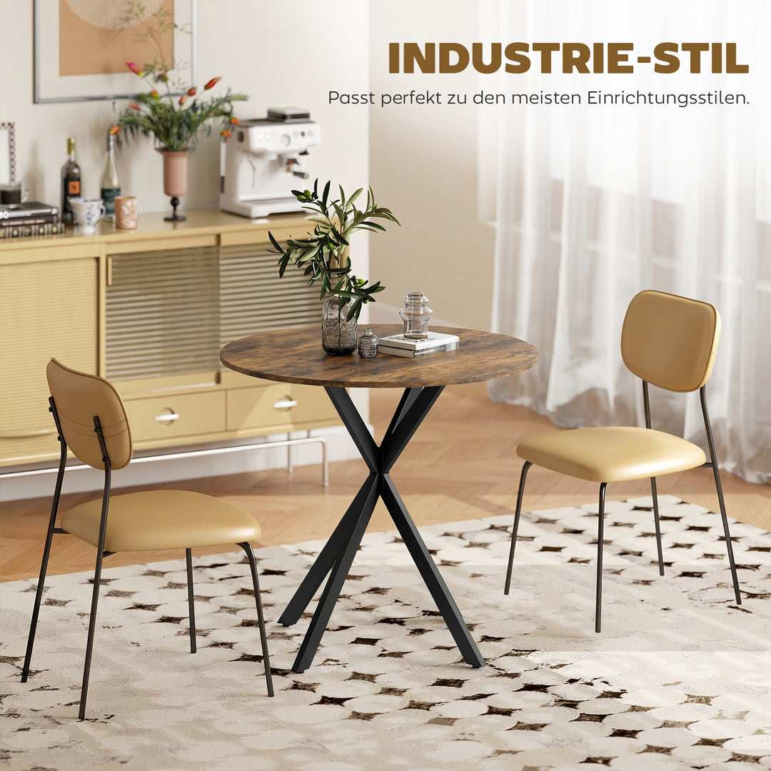 Rundt køkkenbord, 80 cm, kompakt bordplade, spånplade, metal, rustik brun