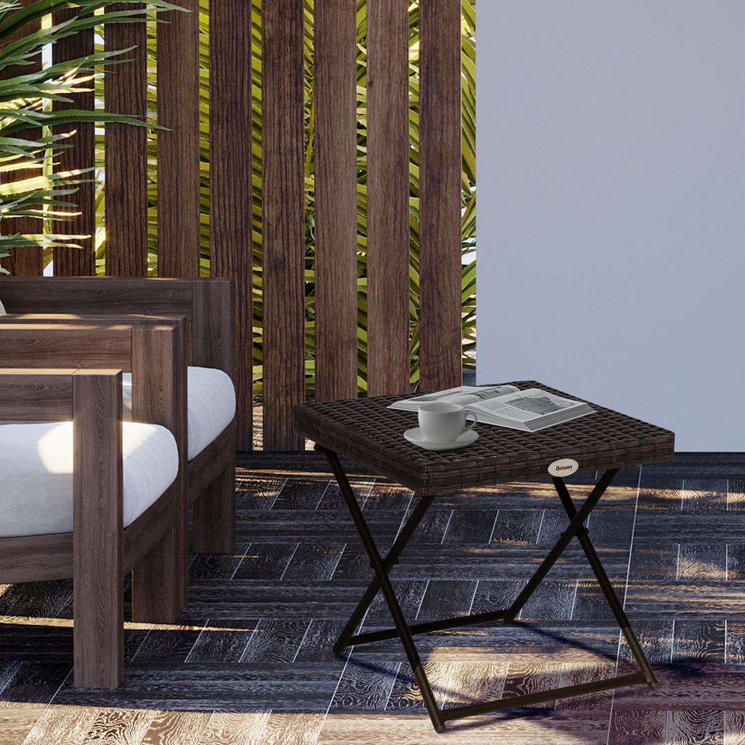 Foldbart sidebord i polyrattan – 40x40x40 cm, brun
