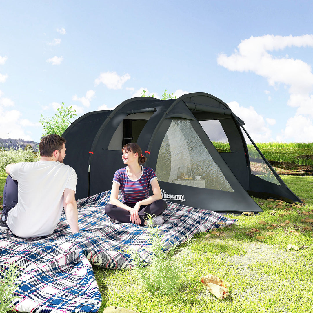 Campingtelt, trekkingtelt, vejrbestandigt, 2 rum, 475 x 264 cm (bredde x højde), sort
