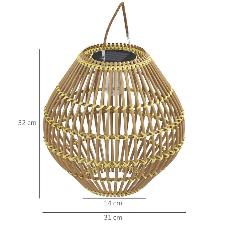 Solcellehavelampe, PE-rattan, boho-design, 31 cm x 31 cm x 32 cm, gul