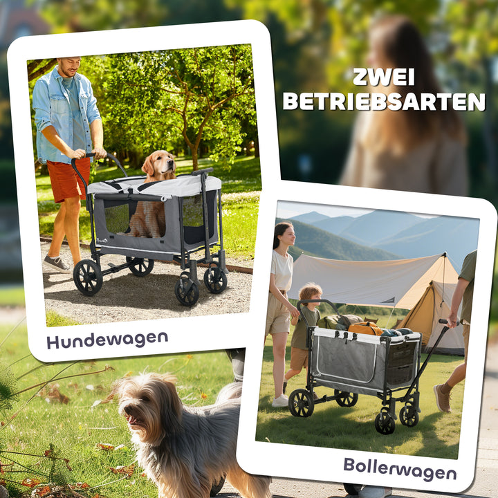 Hundeklapvogn sammenklappelig til hunde og katte op til 30 kg 110 x 65 x 102 cm mørkegrå