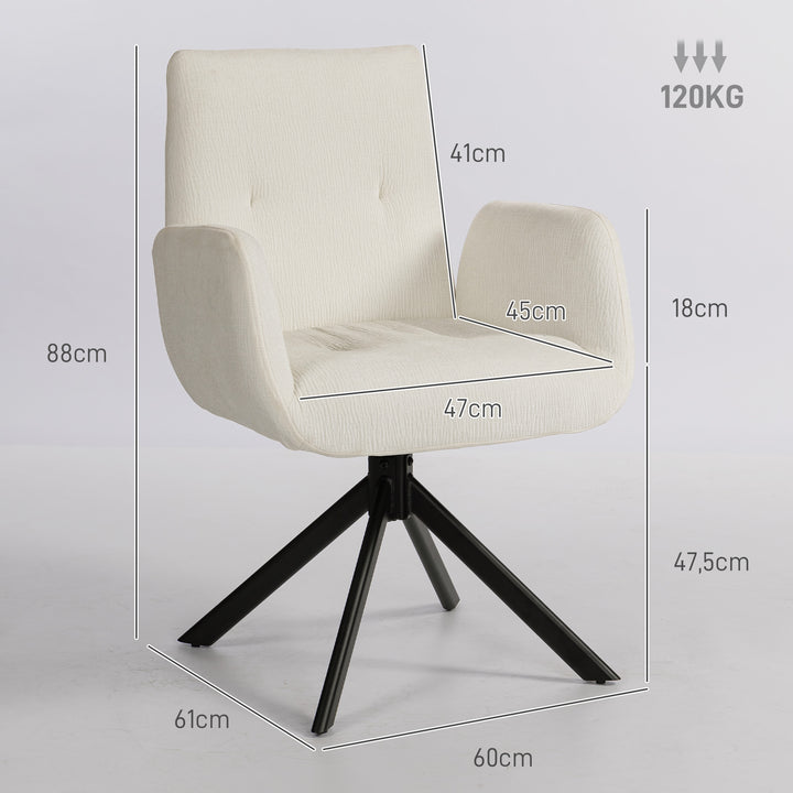 Polstret lænestol, accentstol, moderne design, drejelig, op til 120 kg, cremehvid