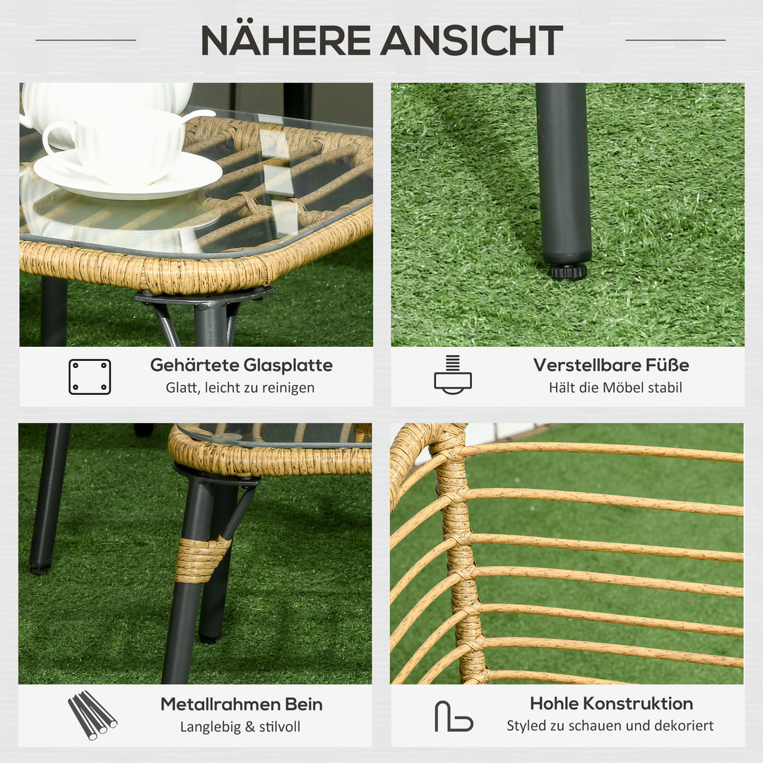 Havemøbelsæt til 4 personer, rattan siddesæt med hynder, boho-stil balkonmøbler, sand + mørkegrå