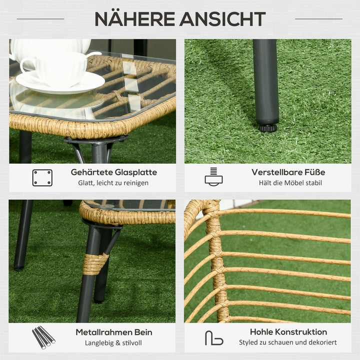 Havemøbelsæt til 4 personer, rattan siddesæt med hynder, boho-stil balkonmøbler, sand + mørkegrå