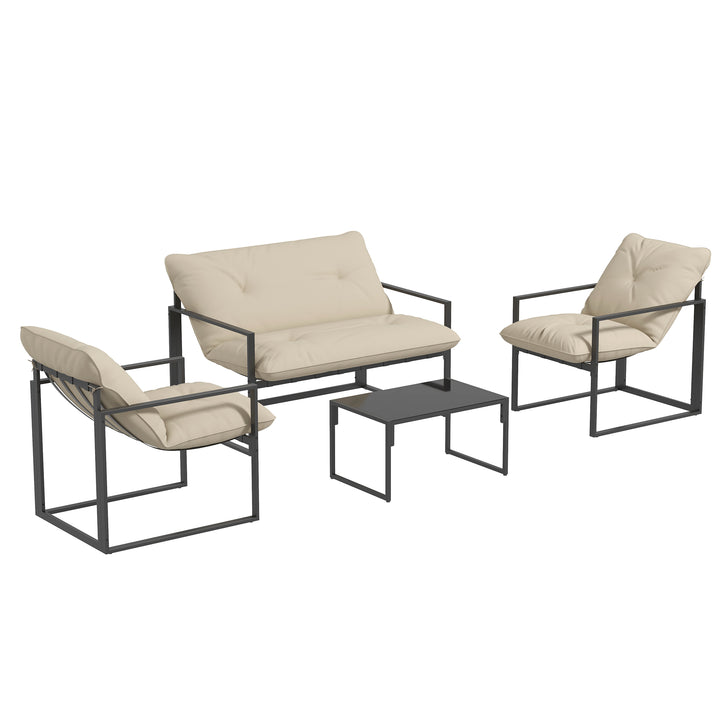 Havemøbelsæt, 1 glasbord, 2 lænestole, 1 sofa, vejrbestandig, 114 cm x 70 cm x 67 cm, grå og beige