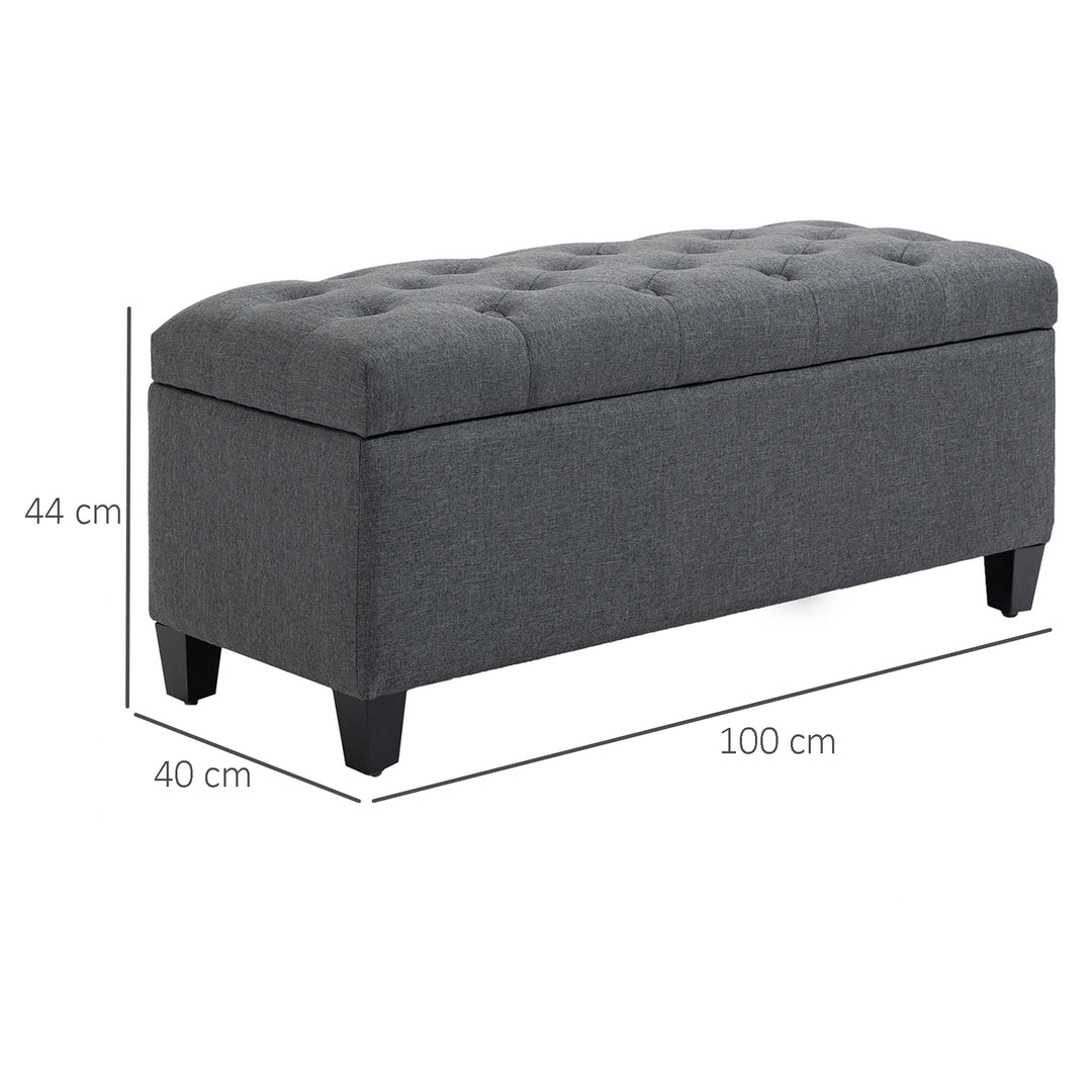 Bænk polstret bænk med opbevaringsplads kommodebænk entre soveværelse stue hørlignende polyester gummi træ mørkegrå 100 x 40 x 44 cm