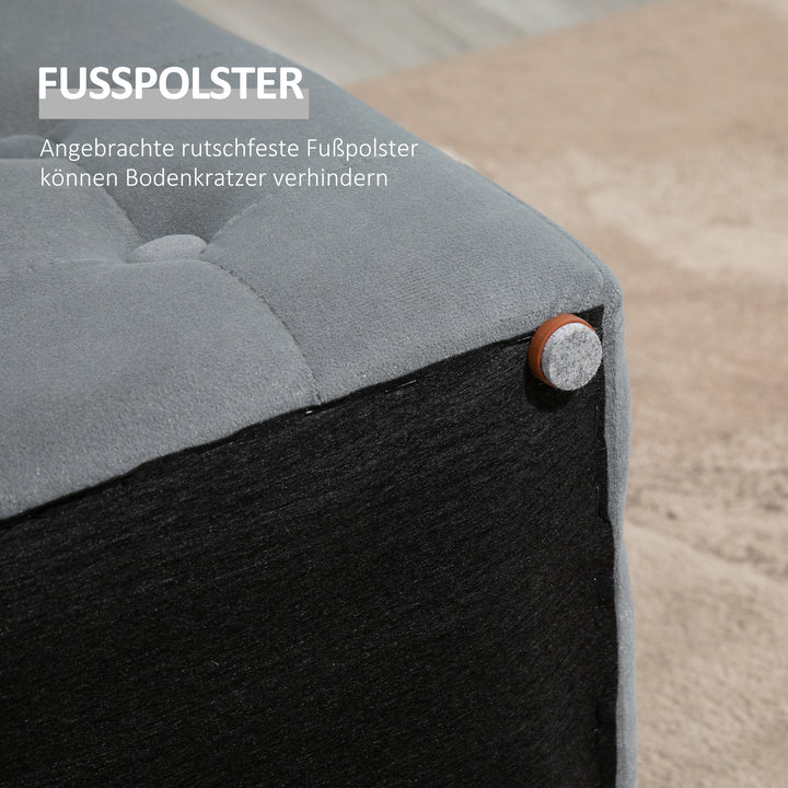 3-Delt opbevaringssæt, 2 x puffer, polstret kommode, fodskammel, opbevaringsboks, fodstøtte, lasteevne op til 130 kg, mikrofiberstof, skum, 75 x 40 x 42 cm, lysegrå