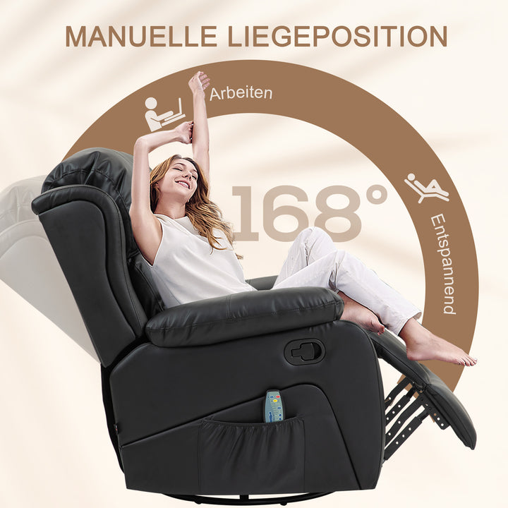 Massagestol, varme- og lænefunktion, kunstlæder, op til 150 kg, 97 x 92 x 104 cm, sort