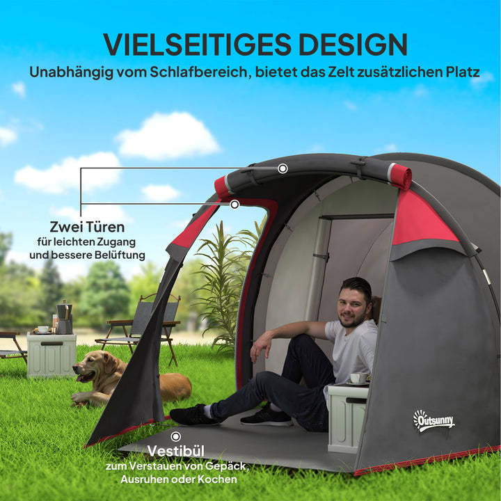 Campingtelt, pop-up-telt til 2-3 personer, forhal og soveområde, vandtæt, 426 x 206 x 154 cm, grå