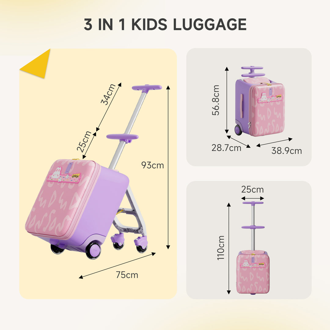 Jovikids JOYRIDE børnekuffert, 3-i-1 rejsetaske med universalhjul til rejser, armlæn til børn fra 3 år og opefter, 38L trolley håndbagage (lyserød)