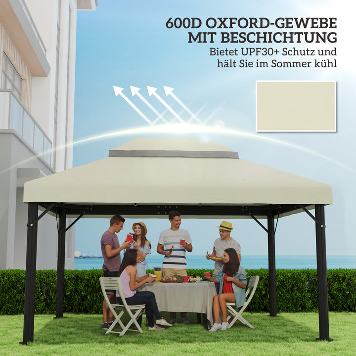 Pavillon-udskiftningstag, 3 x 4 m, udskiftningspresenning med drænhuller, polyester, solbeskyttelse, UPF30+, cremehvid