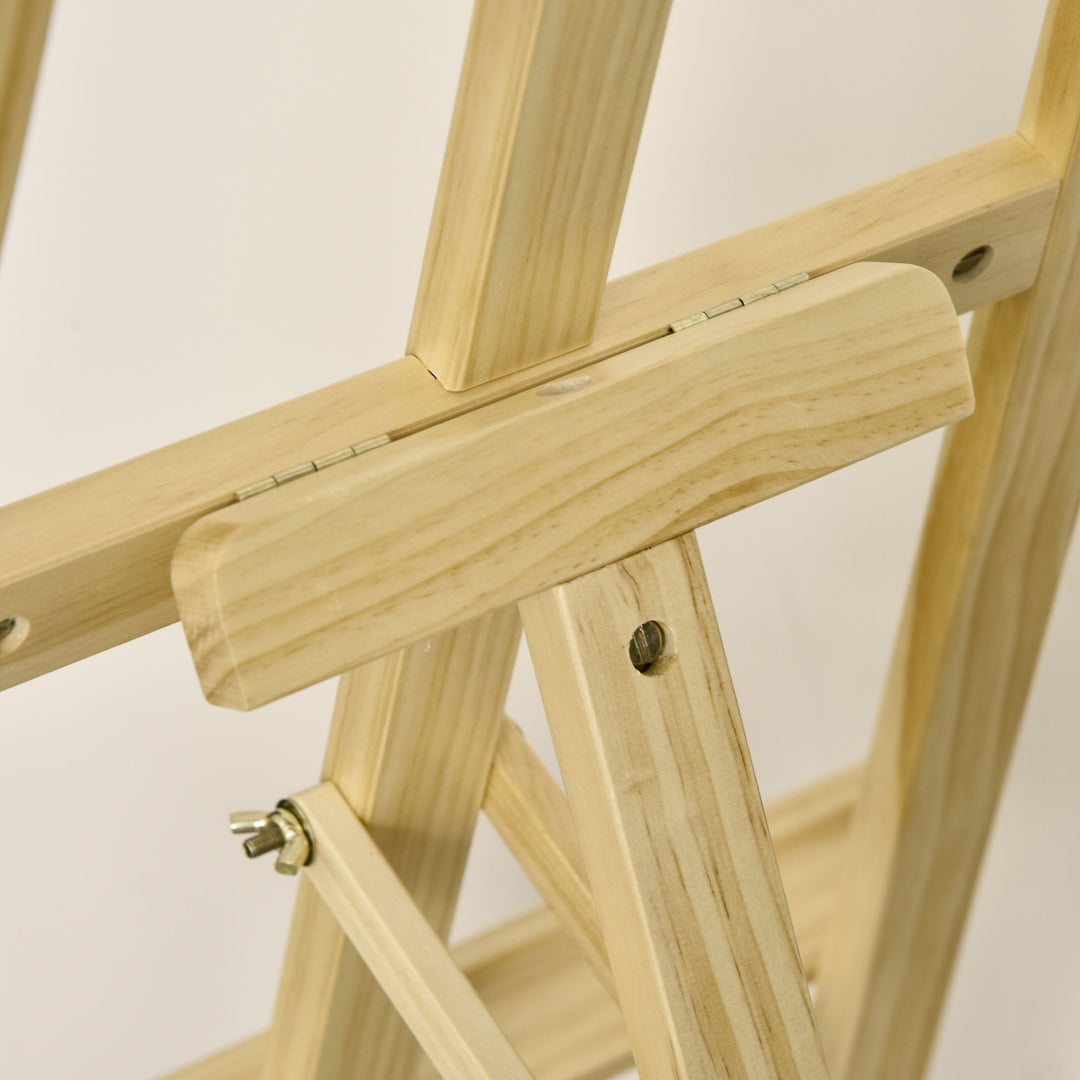 Staffeli, siddende og stående staffeli, foldbart studiestaffeli, 75° justerbart med holder til kunst, maleri og udendørs reklame, fyrretræ, naturtræ, 51,5 x 71,5 x 134,5 cm