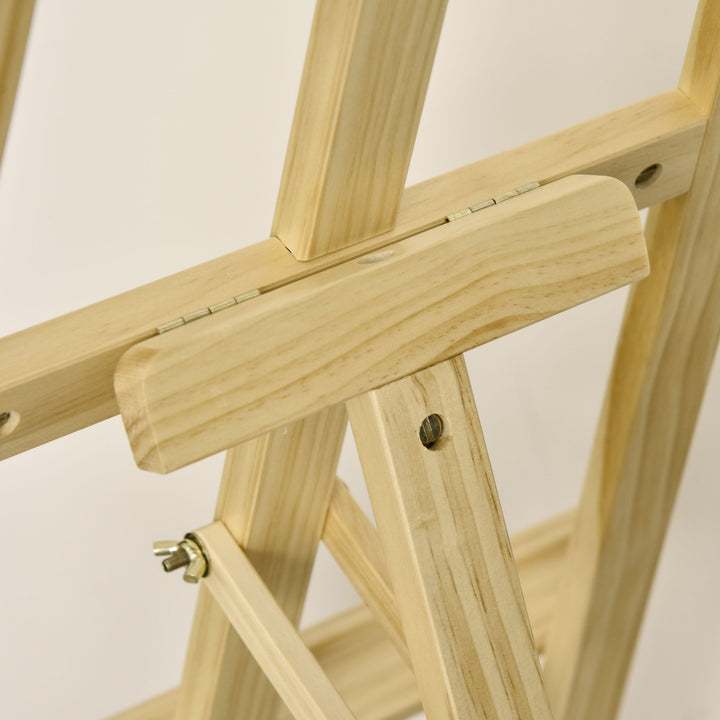 Staffeli, siddende og stående staffeli, foldbart studiestaffeli, 75° justerbart med holder til kunst, maleri og udendørs reklame, fyrretræ, naturtræ, 51,5 x 71,5 x 134,5 cm