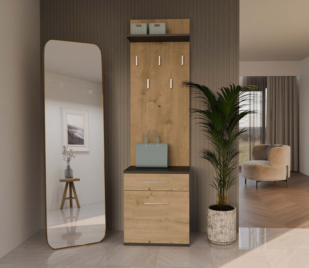 Skoskab + knagerække, et elegant og stilfuldt møbel til entréen, naturfarvet og sort