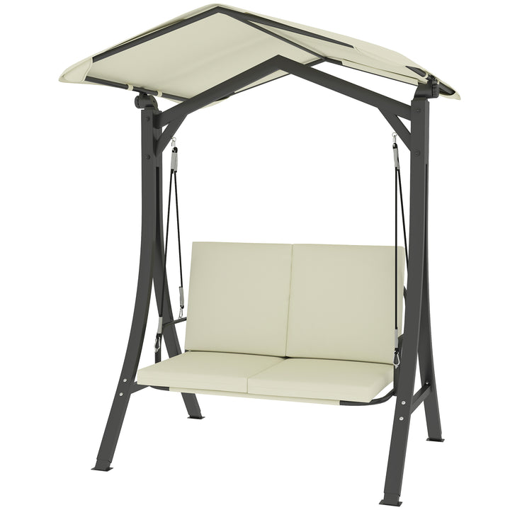 Verandagynge med justerbar soltagssædehynde, 2-personers op til 220 kg, 150 x 120 x 182 cm, cremehvid