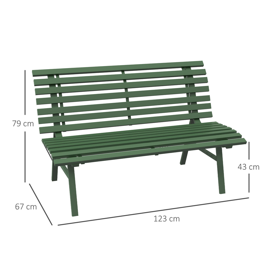 Havebænk, parkbænk, lameldesign, vejrbestandig, aluminium, 123 x 67 x 79 cm, grøn