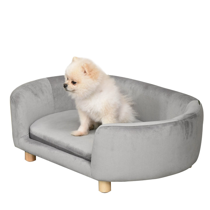 Kæledyrssofa hundesofa hundeseng med hollandsk fløjlsskum birketræsben til katte og hunde 86 x 55 x 33 cm lysegrå