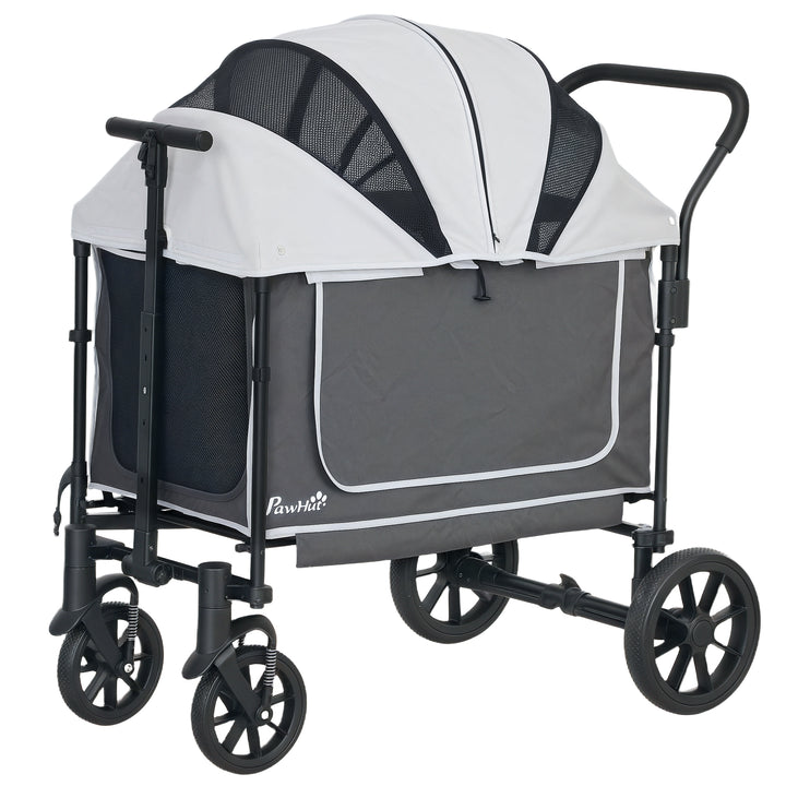 Hundeklapvogn sammenklappelig til hunde og katte op til 30 kg 110 x 65 x 102 cm mørkegrå