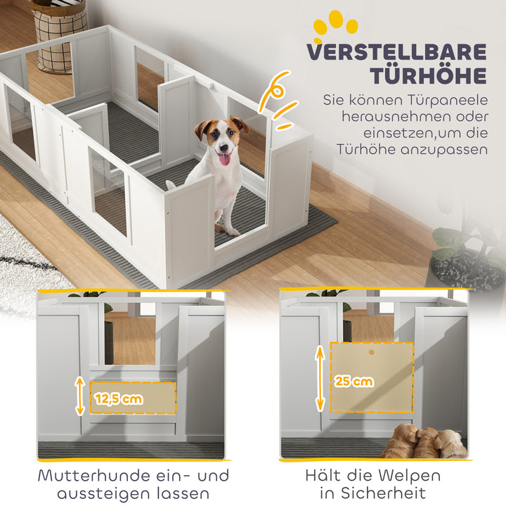 Hvalpekasse til hunde, med klare paneler, design med 2 rum, til små hunde