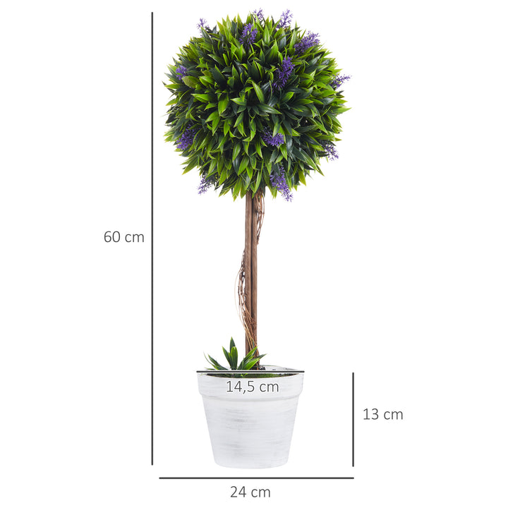 Sæt med 2 kunstige planter inklusive potte og kunstig mos, kunstige lavendelstængler, hvid + grøn + lilla
