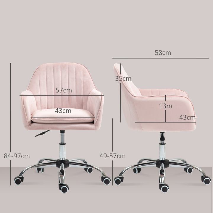 Skrivebordsstol højdejusterbar kontorstol drejelig hjemmekontorstol med ryg og armlæn pink
